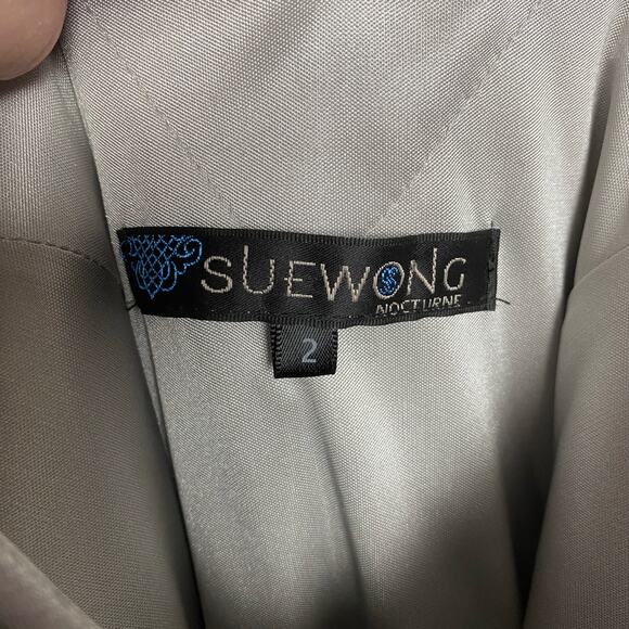 Sue Wong Nocturne Grey Ribbon Embroidered Sheath Cocktail Dress Sz.2 - Picture 5 of 14